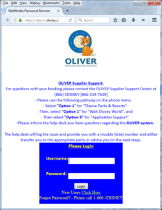 Screenshot of Disney's application for supply-change management, named OLIVER (for "Optimized Logistics, Inventory Visibility, Execution Resource").