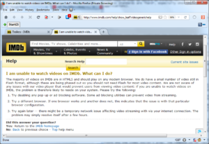 Screenshot of IMDB page on troubleshooting issues related to playing videos. One possible problem mentioned is periodic network issues IMDB itself may experience.