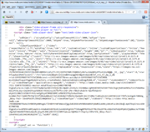 Screenshot of source for part the IMDB page used to play videos.