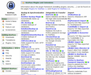 Screenshot of KeePass plugins page at https://keepass.info/